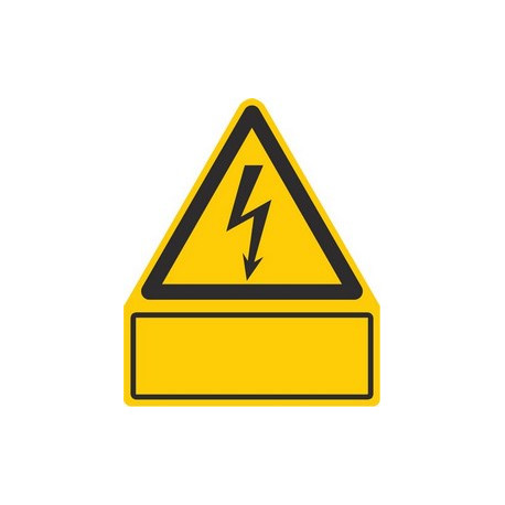 Kombischild max. 20 Zeichen, Text nach Wunsch, Symbol Warnung vor elektrischer Spannung