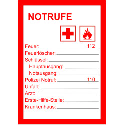 Notruftafel, weiß rot