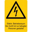 Elektr. Betriebsraum Der Zutritt ist nur befugten Personen gestattet, kombiniert mit Symbol (W012)