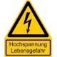 Hochspannung Lebensgefahr kombiniert mit Symbol Warnung vor elektrischer Spannung