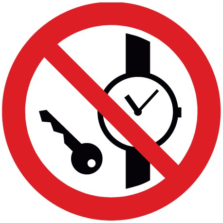Mitführen von Metallteilen oder Uhren verboten (P008)