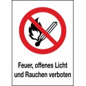 Kombischild Feuer, offenes Licht und Rauchen verboten (P003)