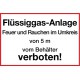 Flüssiggas-Anlage. Feuer und Rauchen im Umkreis von 5 m vom Behälter verboten!