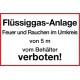 Flüssiggas-Anlage. Feuer und Rauchen im Umkreis von 5 m vom Behälter verboten!